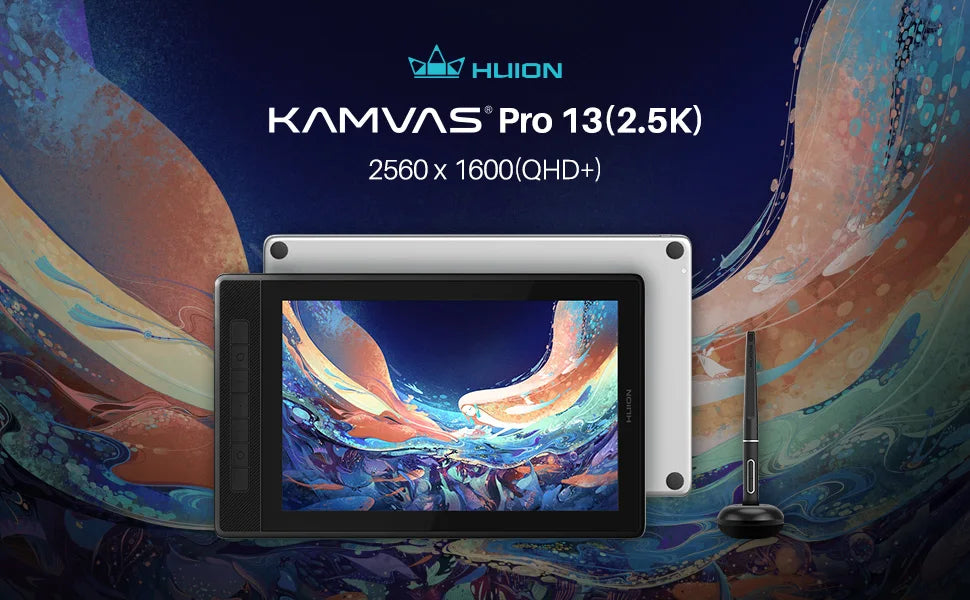 13.3 Inch HUION Graphics Tablet Kamvas Pro 13 2.5K Screen Display 145% SRGB Drawing Pen Tablet Monitor with Adjustable Stand