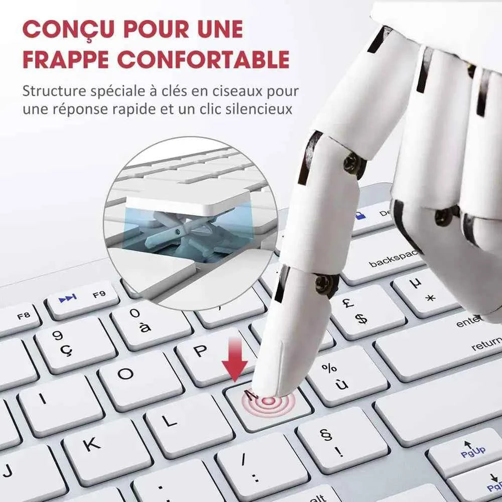 French Bluetooth Keyboard Mouse Combo AZERTY Wireless Bluetooth Mice Ultra Slim Mute for Mac iPad iPhone iOS Android Windows
