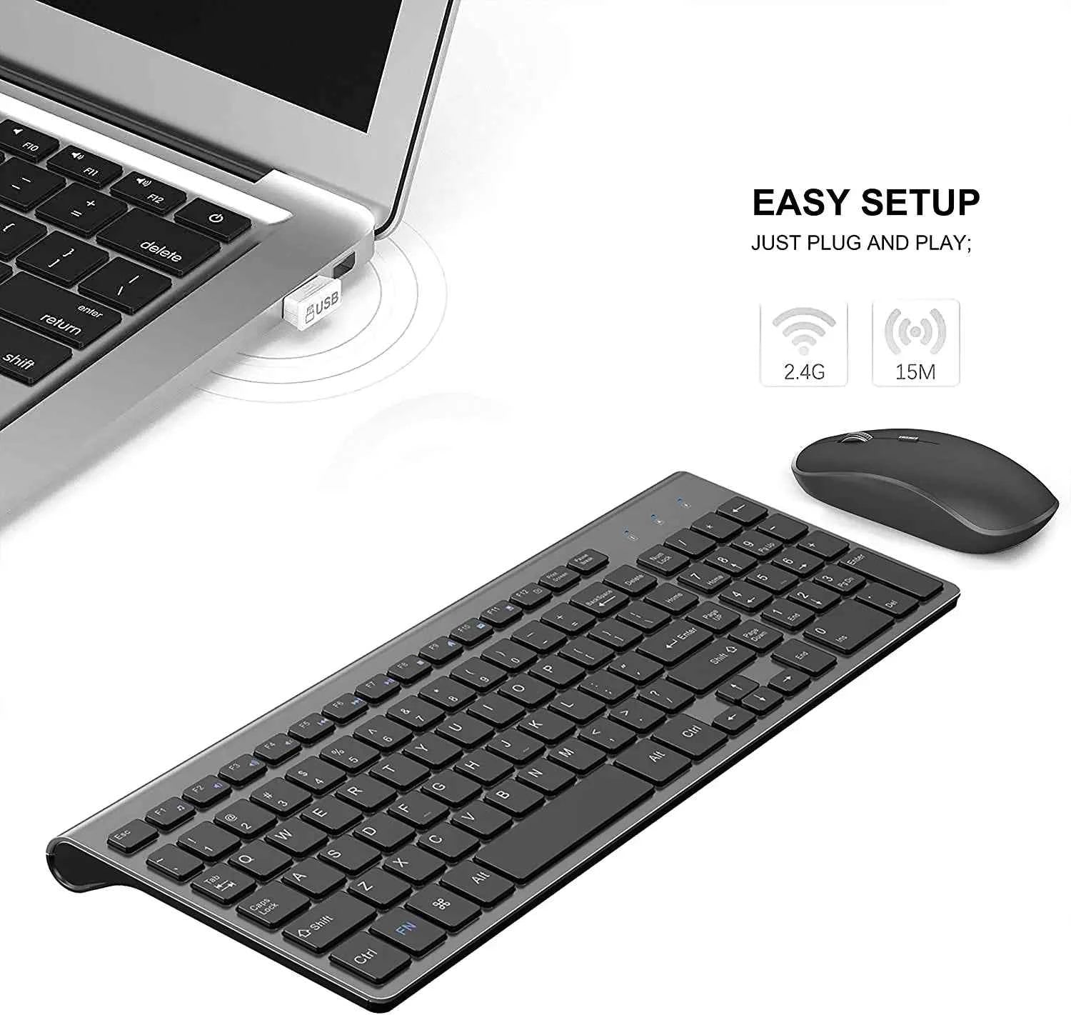 Wireless Keyboard and Mouse，Ergonomic design Full-size Keyboard mouse 2400 DPI，Spain/us/uk/Russia layout/France Black and pink