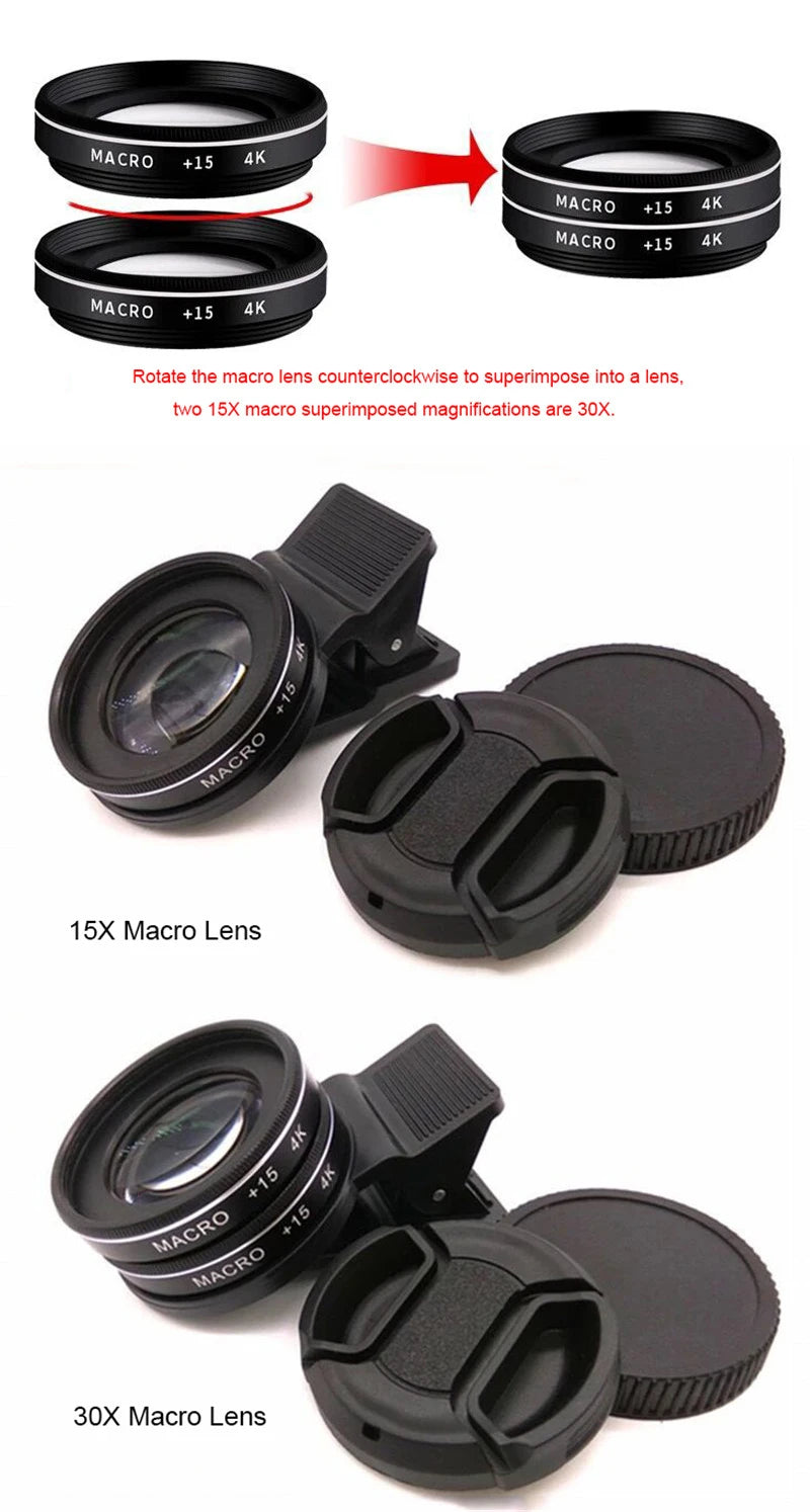 37MM 15X Macro Lens 4K HD Professional Photography Phone Camera Lens for Eyelashes Diamond Jewelry 30X Macro Lens for Smartphone
