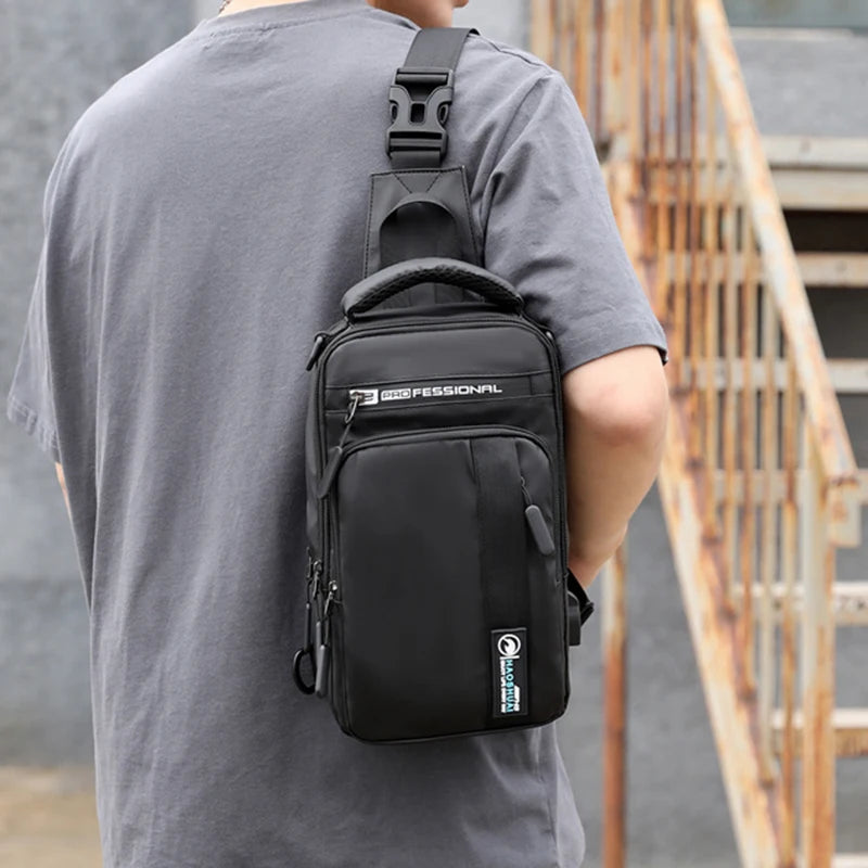Men Small Backpack Chest Pack Shoulder Bag with USB Charging Port Travel Male Waterproof Nylon Sling Messenger Cross body Bags
