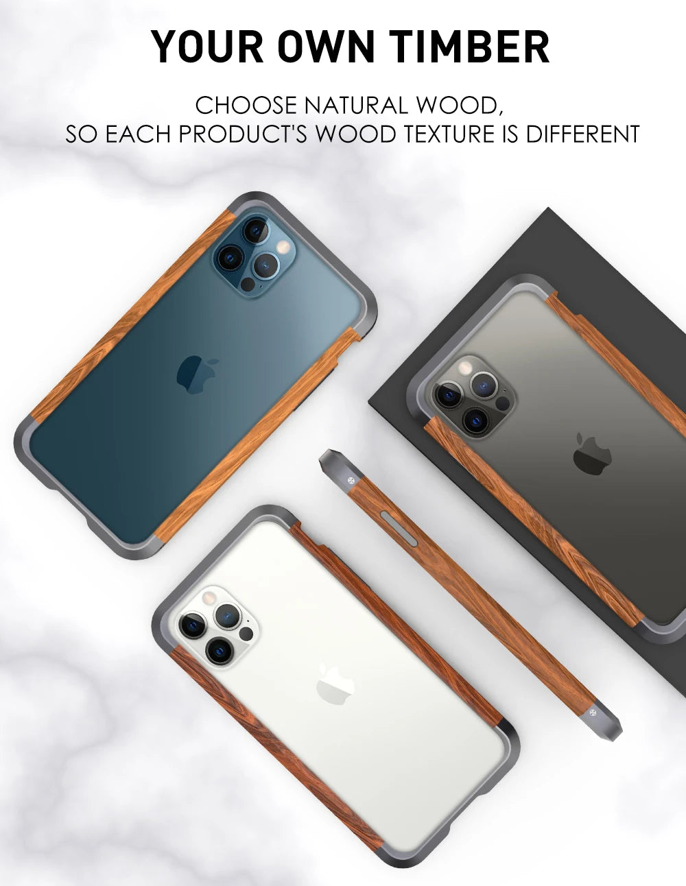 High Quality Natural Wood Phone Case for iPhone 14 13 12 11 Pro Max Mini XR XS Max X 7 8 SE Aluminum Metal+Wood Bumper Cover