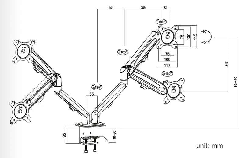 Hyvarwey G08-24 Dual Monitor Desktop Mount Bracket for 13 to 27-Inch LCD Screens Rotate & Tilt Adjust Two-Arm Desk Stand Support