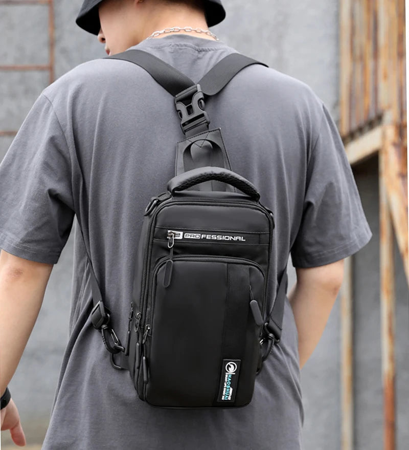 Men Small Backpack Chest Pack Shoulder Bag with USB Charging Port Travel Male Waterproof Nylon Sling Messenger Cross body Bags