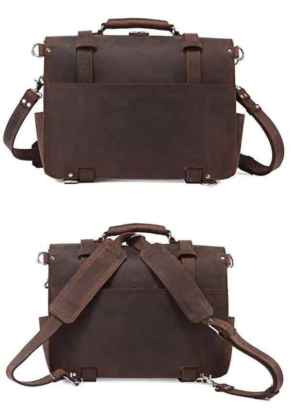 Vintage Crazy Horse Genuine Leather Men Briefcase Business Bag Large Leather Briefcase Male 15.6