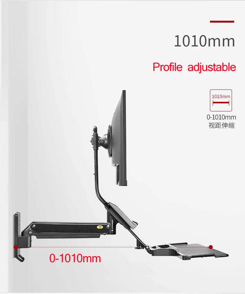 NB D32 MB32 Computer Sit-stand Work Station Wall Mounted Lifting Monitor Bracket With Keyboard Plate Gas Spring