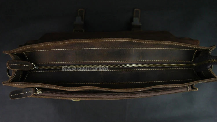 Vintage Crazy Horse Genuine Leather Men Briefcase 15