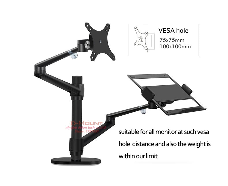 OL-3L Aluminum Silver Ergonomics 10'-17' Desk Laptop Stand 32' Monitor Desktop Bracket Computer Mount Full Motion Column Bar