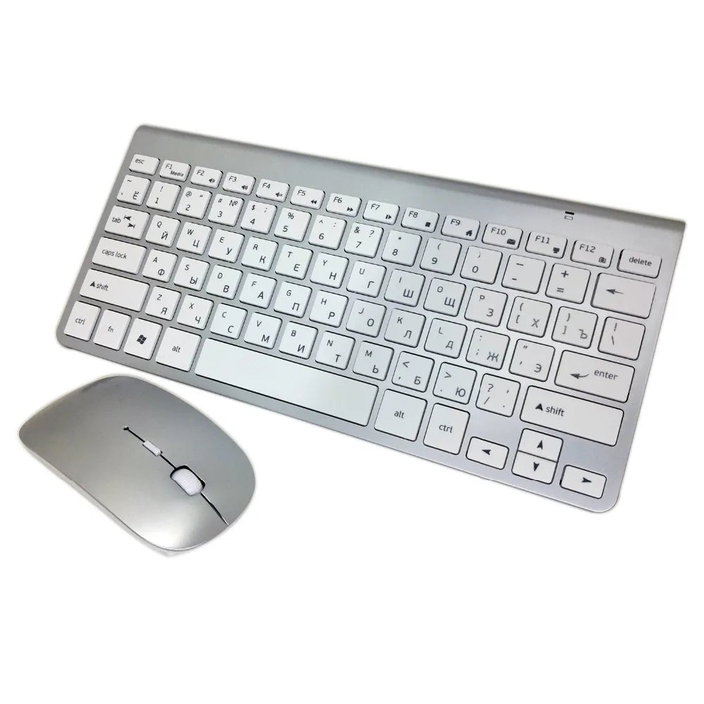 Russian Keyboard Ultra-Thin Wireless Keyboard Mouse Combo 2.4G Wireless Mouse for Apple Keyboard Style Mac Win XP/7/8/10 Tv Box