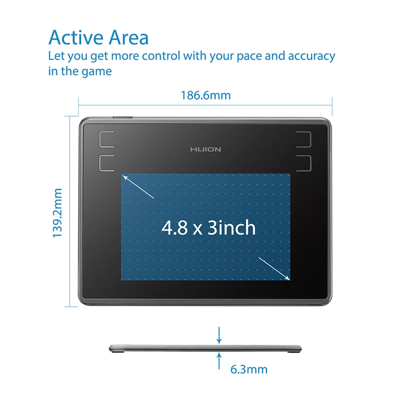 HUION Inspiroy H430P Drawing Tablet 4.8x3 Graphic Tablet with Battery-Free Stylus 4 Hot Keys, Art Tablet for Drawing Writing