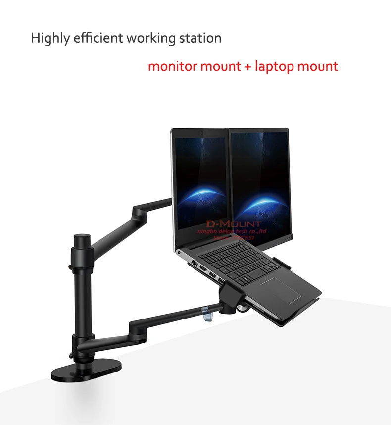 OL-3L Aluminum Silver Ergonomics 10'-17' Desk Laptop Stand 32' Monitor Desktop Bracket Computer Mount Full Motion Column Bar
