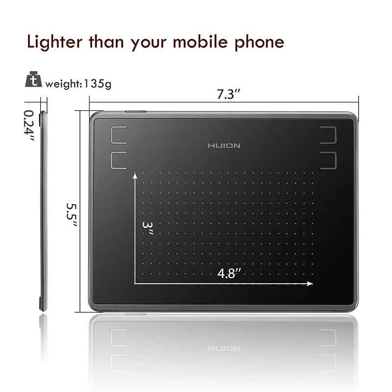HUION Inspiroy H430P Drawing Tablet 4.8x3 Graphic Tablet with Battery-Free Stylus 4 Hot Keys, Art Tablet for Drawing Writing