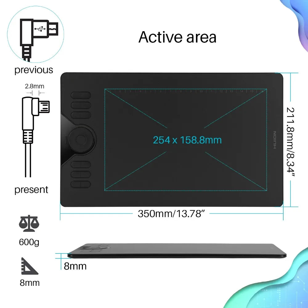 Huion HS610 10x6.25 Inch Graphics Drawing Tablet 28 Express Keys 8192 Battery-Free Stylus Pen Tablet For Android Phone MacBook