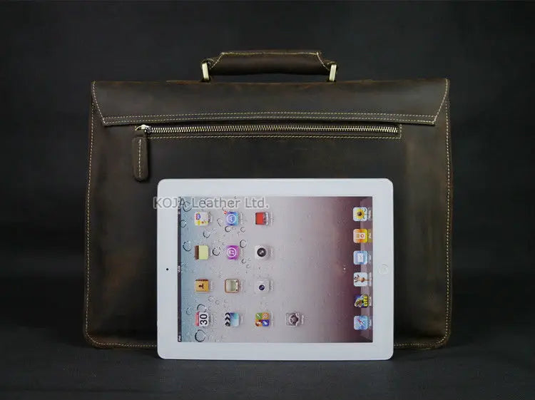 Vintage Crazy Horse Genuine Leather Men Briefcase 15