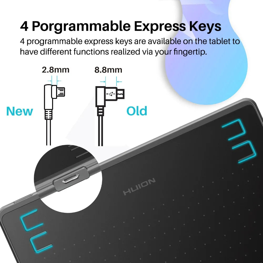 Huion HS64 Graphics Tablet 6x4 Inch Ultrathin Tablet for Beginner Drawing 4 Customized Press Keys, Android Phone Easy Connection