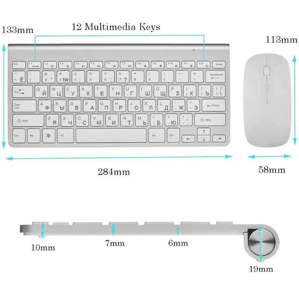Russian Keyboard Ultra-Thin Wireless Keyboard Mouse Combo 2.4G Wireless Mouse for Apple Keyboard Style Mac Win XP/7/8/10 Tv Box