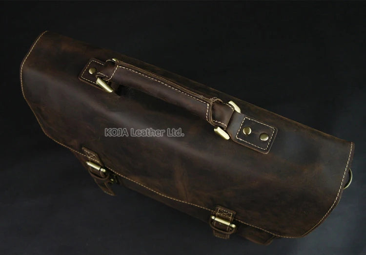 Vintage Crazy Horse Genuine Leather Men Briefcase 15