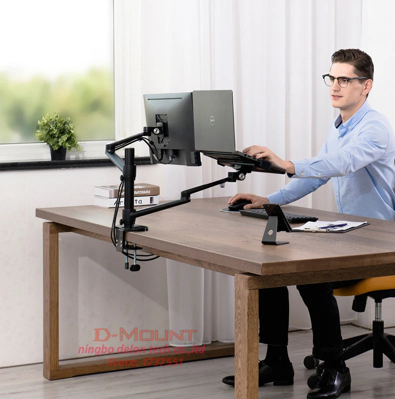 OL-3L Aluminum Silver Ergonomics 10'-17' Desk Laptop Stand 32' Monitor Desktop Bracket Computer Mount Full Motion Column Bar