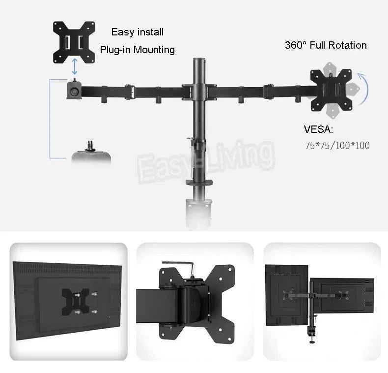 MS02 Desktop Clamping Full Motion 360 Degree Dual Monitor Holder 10