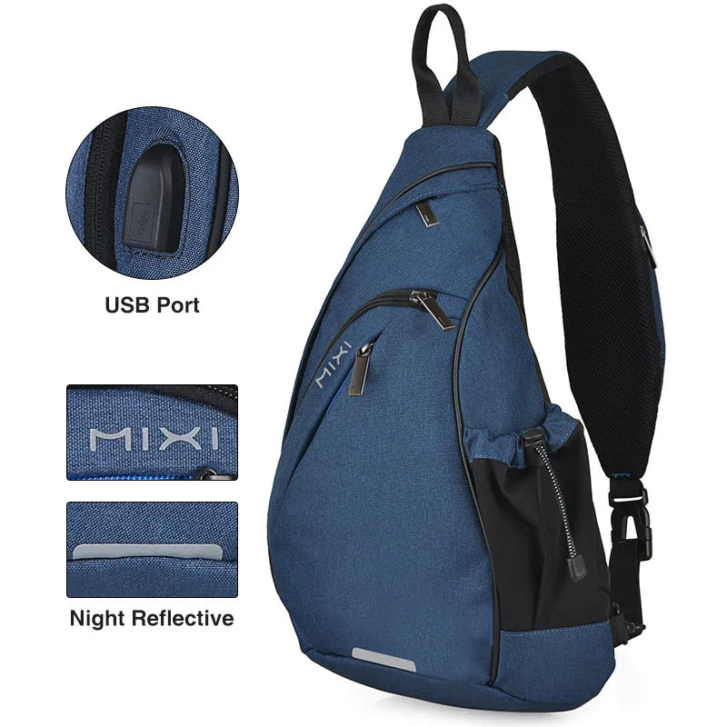 Mixi One Shoulder Backpack Crossbody Sling Bag – USB Charging Sports Travel Bag for Men & Women, Lightweight Cycling & School Backpack