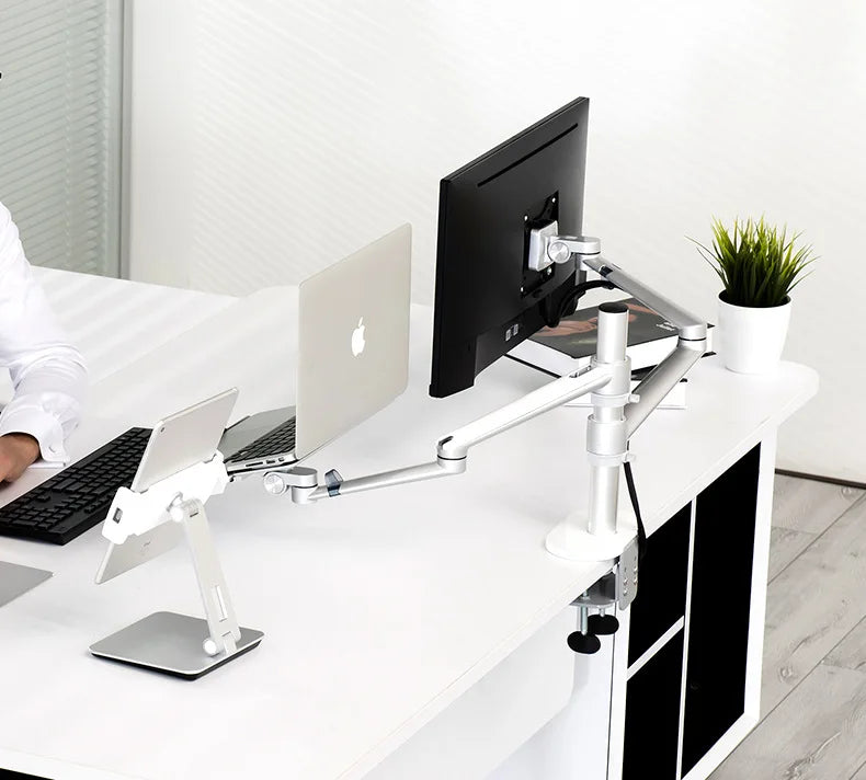 OL-3L Aluminum Silver Ergonomics 10'-17' Desk Laptop Stand 32' Monitor Desktop Bracket Computer Mount Full Motion Column Bar
