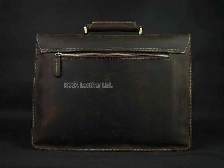 Vintage Crazy Horse Genuine Leather Men Briefcase 15