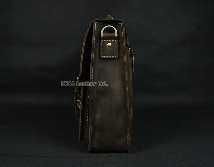 Vintage Crazy Horse Genuine Leather Men Briefcase 15