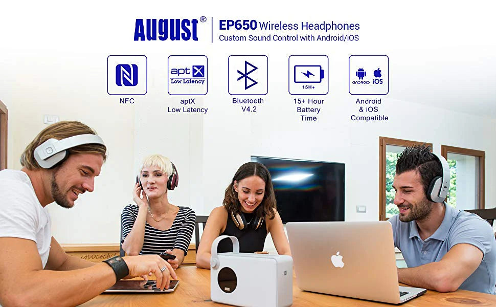 August EP650 Bluetooth Wireless Headphones with Mic/Multipoint/NFC Over Ear Bluetooth 4.2 Stereo Music aptX Headset for TV,Phone