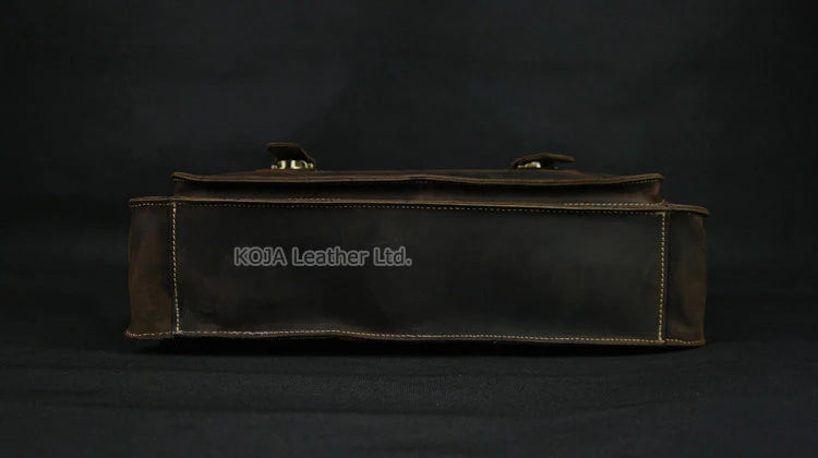 Vintage Crazy Horse Genuine Leather Men Briefcase 15
