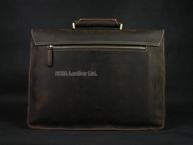 Vintage Crazy Horse Genuine Leather Men Briefcase 15