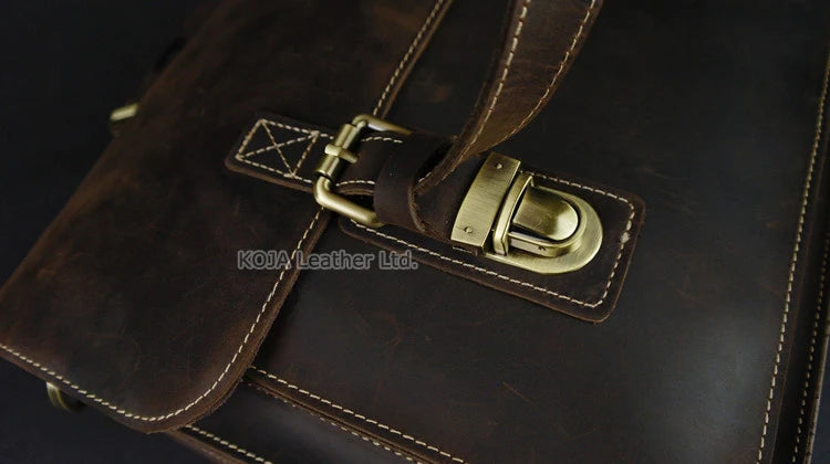 Vintage Crazy Horse Genuine Leather Men Briefcase 15