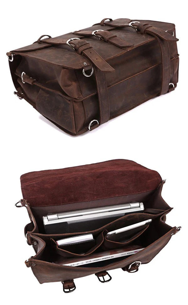 Vintage Crazy Horse Genuine Leather Men Briefcase Business Bag Large Leather Briefcase Male 15.6