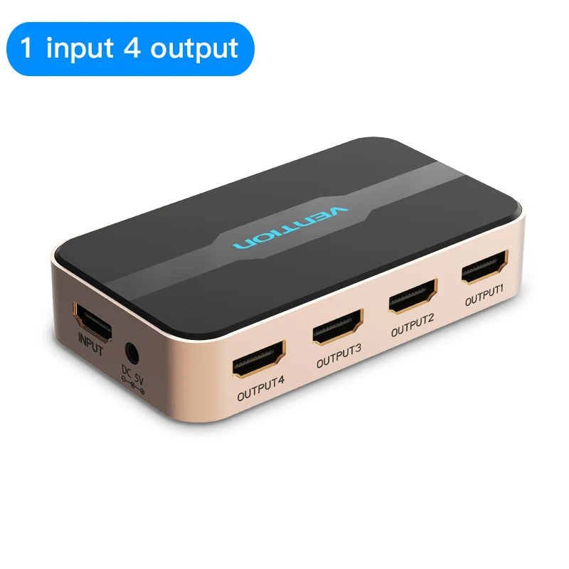 Vention HDMI Splitter 1 In 4 Out HD 4K/30Hz HDMI Switch HDMI 1.4 1x2 1x4 Adapter With Power Supply for Xbox PS4 TV HDMI Switcher
