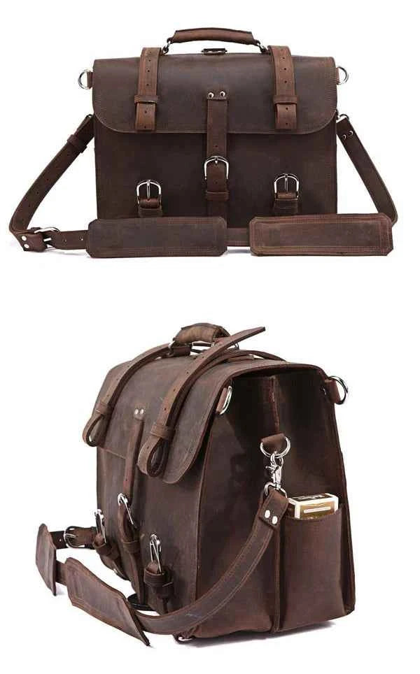 Vintage Crazy Horse Genuine Leather Men Briefcase Business Bag Large Leather Briefcase Male 15.6