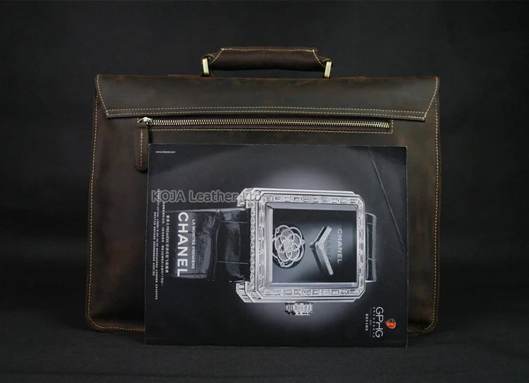 Vintage Crazy Horse Genuine Leather Men Briefcase 15