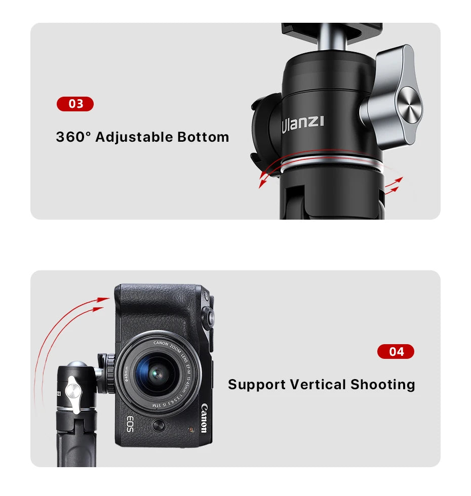 Ulanzi U-Vlog Lite Extendable Tripod Dual Cold Shoe Ball Head Volg Tripod for Smartphone Sony Canon Nikon DSLR Camera