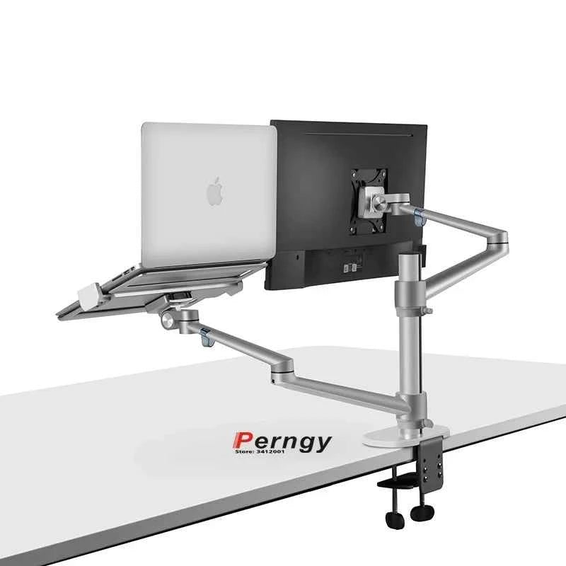 OL-3L Aluminum Silver Ergonomics 10'-17' Desk Laptop Stand 32' Monitor Desktop Bracket Computer Mount Full Motion Column Bar