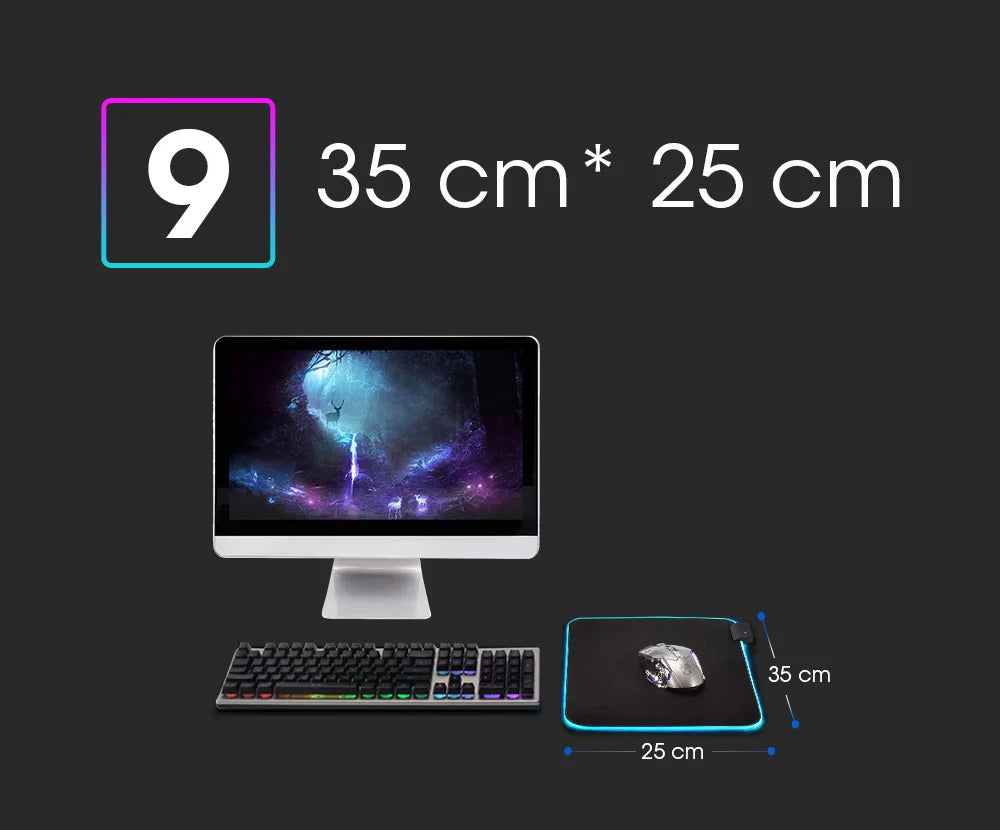 LED Light Mousepad RGB Keyboard Cover Desk-mat Colorful Surface Mouse Pad Waterproof Multi-size World Computer Gamer CS Dota