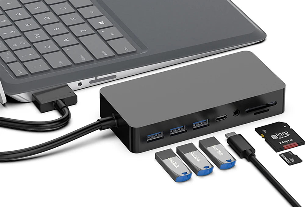 11 in 1 USB 3.0 Mini DP to 4K HD/DP/VGA 3.5 Audio Gigabit Ethernet SD/TF Card Reader Hub for Microsoft Surface Pro 4 5 6