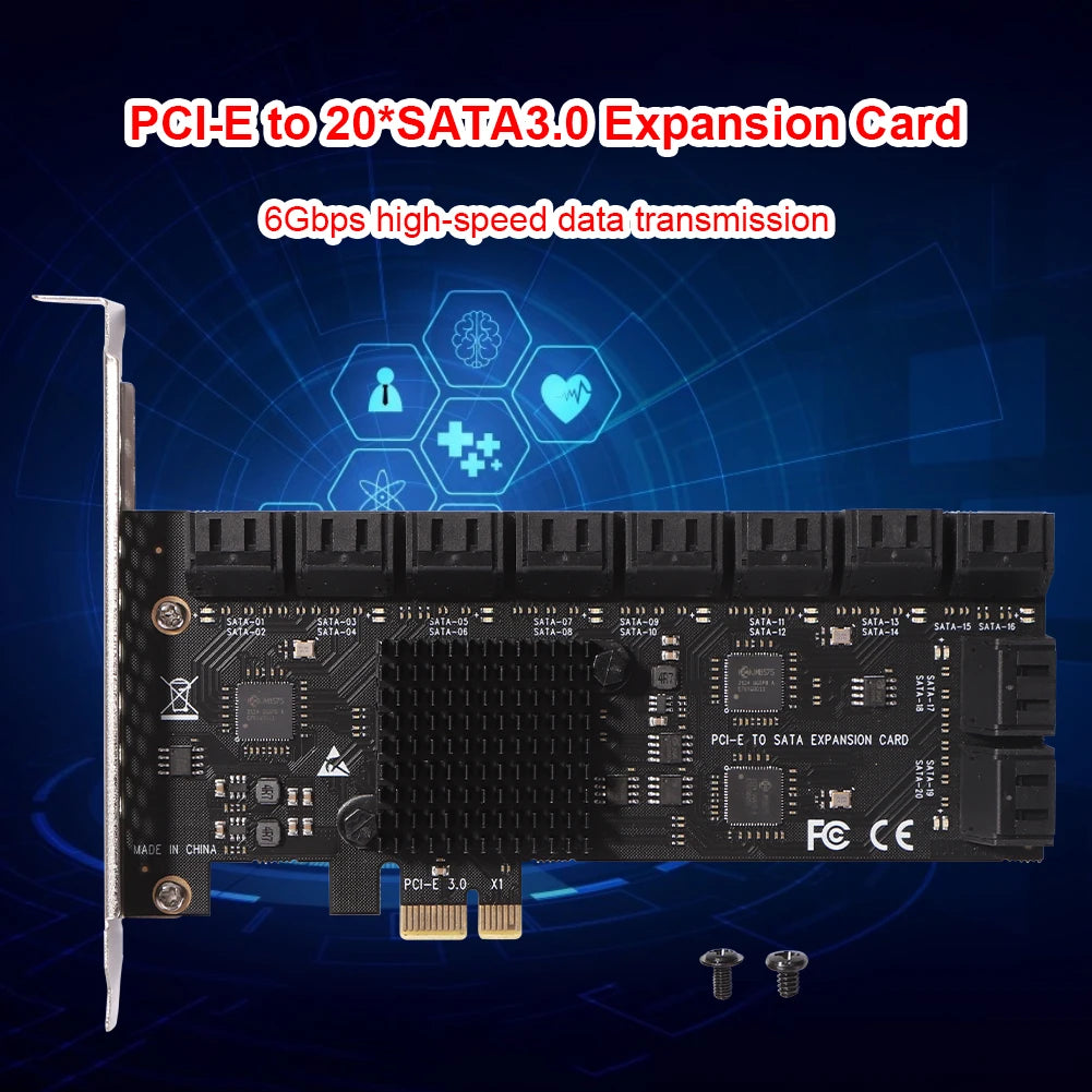 VODOOL SA3112J PCI-E to SATA 3.0 Expansion Card – 20-Port PCIe X1 Controller