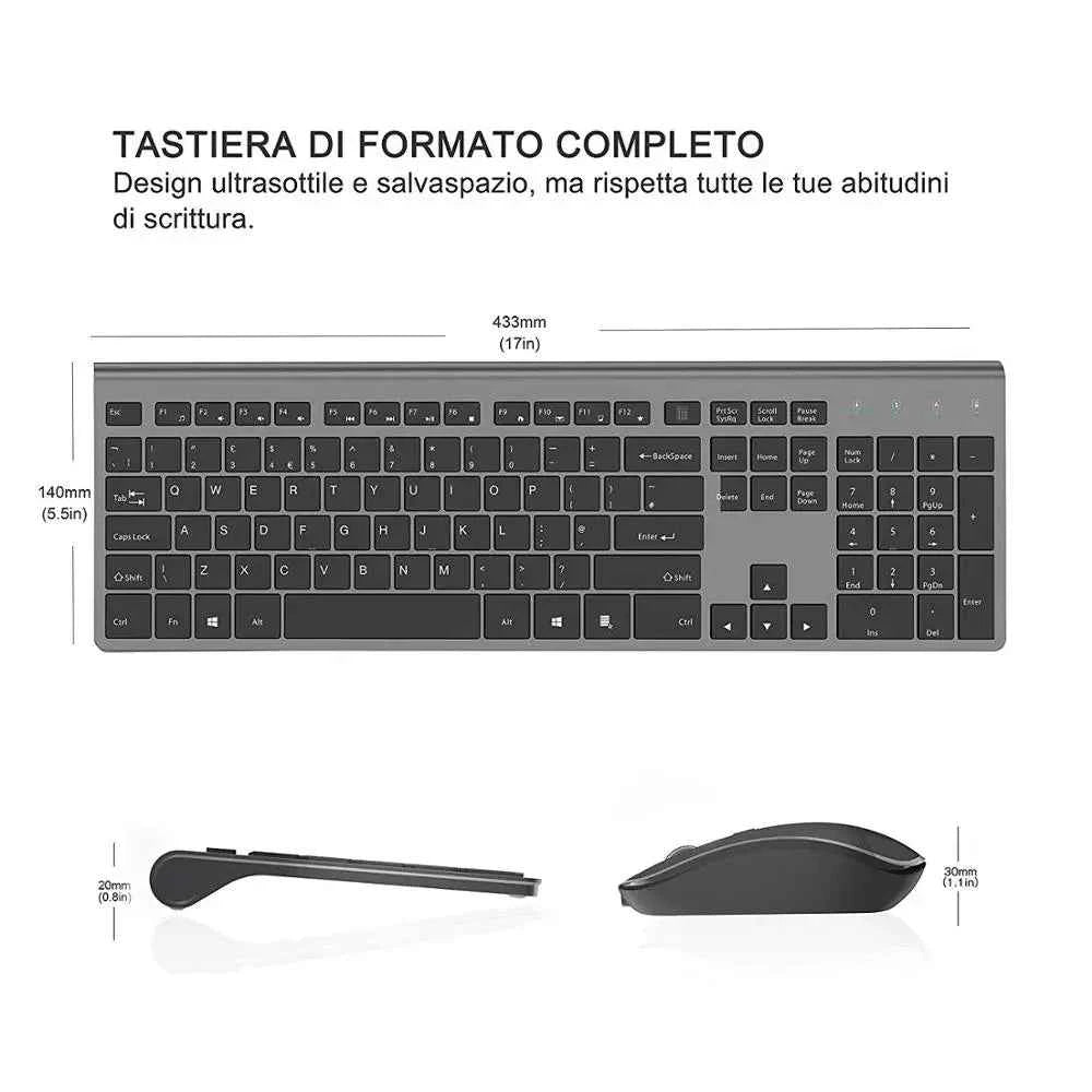 Wireless Keyboard and Mouse Combo Rechargeable 2.4G USB Ultra Slim Full Size Keyboard & Mouse Set,France/Germany/Spain/US Layout