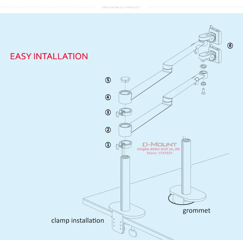 OL-3L Aluminum Silver Ergonomics 10'-17' Desk Laptop Stand 32' Monitor Desktop Bracket Computer Mount Full Motion Column Bar