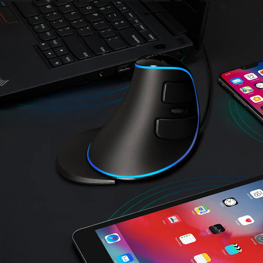Delux M618PU Wired Vertical Ergonomic Mouse with 7200DPI Blue LED 6 Programmble Light On-Board Software For PC Computer Laptop