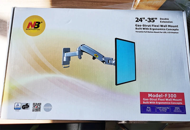 New NB F150 Gas Spring 17-35 inch LED TV Wall Mount Monitor Holder Ergonomic Mount Arm Max. VESA 100*100mm Loading 3-12kgs