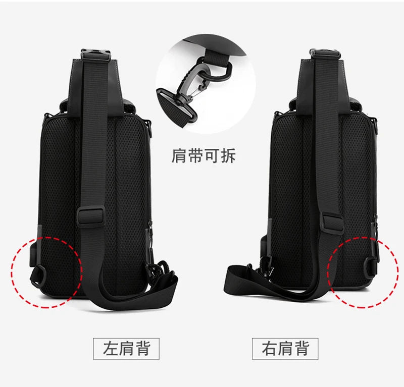 Men Small Backpack Chest Pack Shoulder Bag with USB Charging Port Travel Male Waterproof Nylon Sling Messenger Cross body Bags