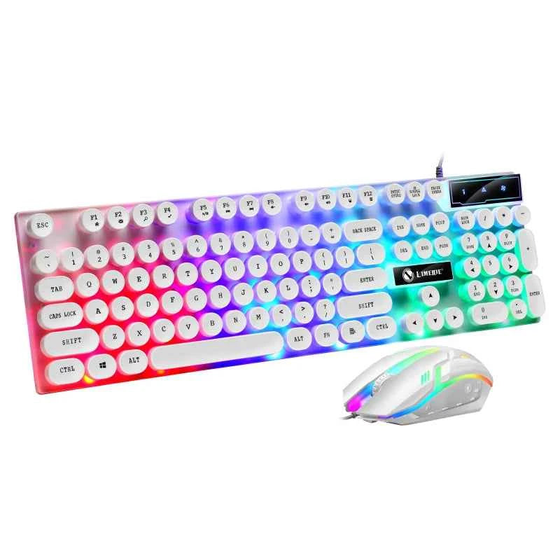 GTX300 Typewriter Keyboard and Mouse Set Punk Retro Keyboard Backlit Game USB Wired Keyboard and Mouse Set for PC Desktops