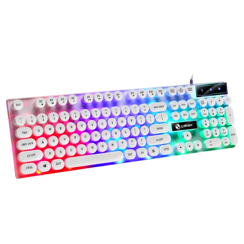 GTX300 Typewriter Keyboard and Mouse Set Punk Retro Keyboard Backlit Game USB Wired Keyboard and Mouse Set for PC Desktops