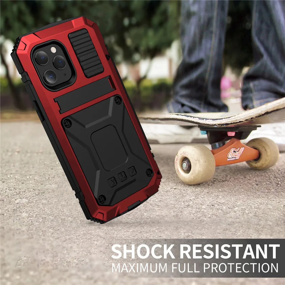 for iPhone 14 13 12 Pro Max Mini 11 Pro Max Case Full-Body Rugged Armor Shockproof Protective Kickstand Aluminum Metal Cover