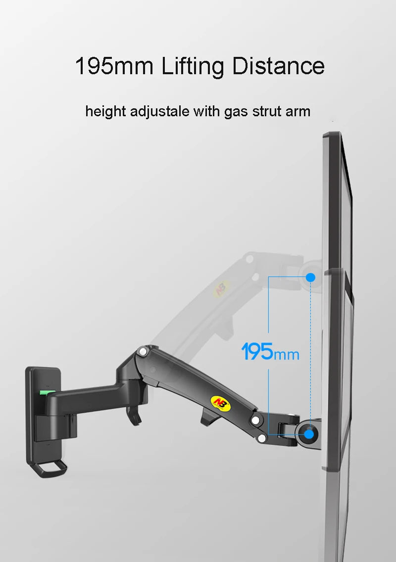 New NB F150 Gas Spring 17-35 inch LED TV Wall Mount Monitor Holder Ergonomic Mount Arm Max. VESA 100*100mm Loading 3-12kgs