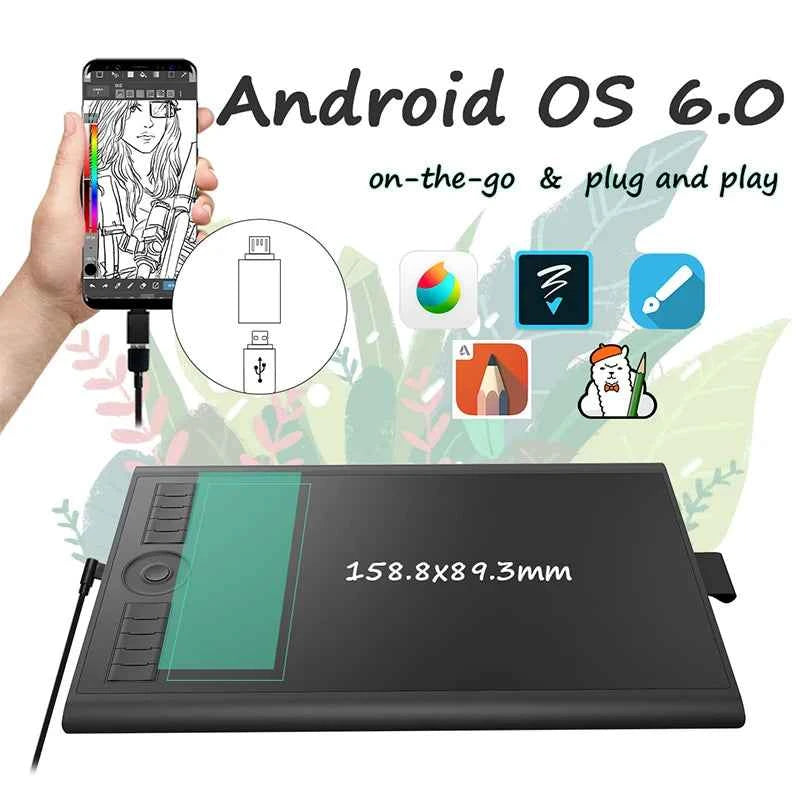 GAOMON M10K PRO 10 * 6.25'' Graphic Drawing Pen Tablet with 8192 Pressure Battery-Free Stylus Support OTG Function
